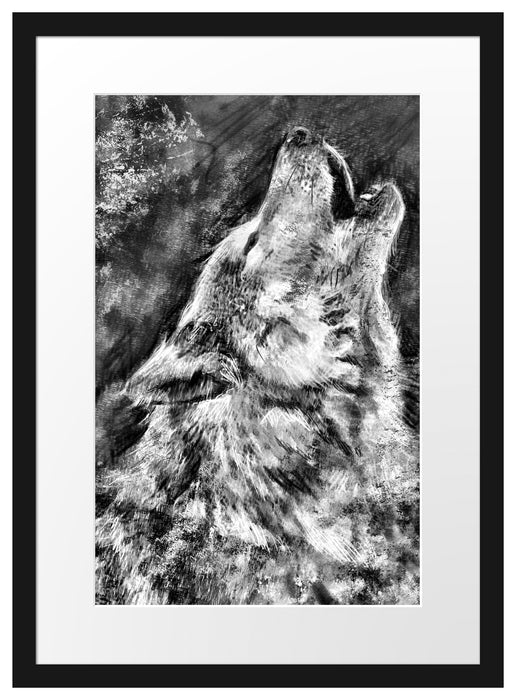 Heulender Wolf Kunst Passepartout 55x40