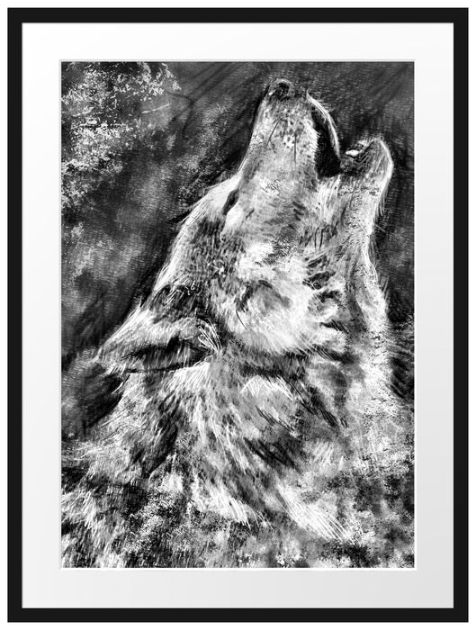 Heulender Wolf Kunst Passepartout 80x60