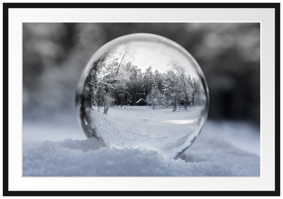 Pixxprint Eiskugel Winterlandschaft, im Galerie-Passepartout Bilderrahmen