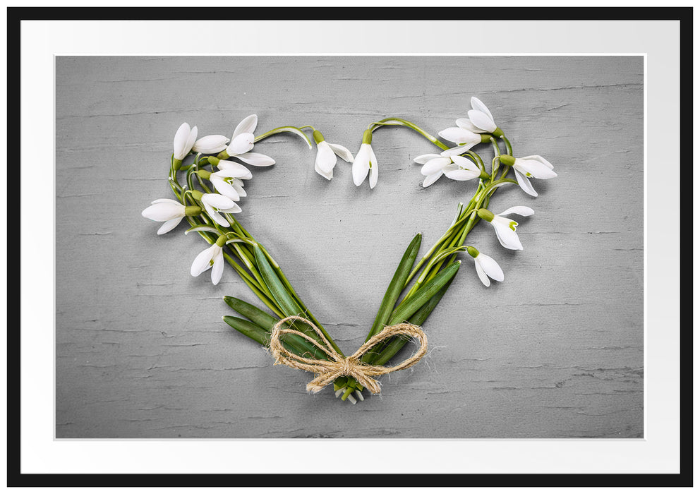 Pixxprint Herz aus Blumen, im Galerie-Passepartout Bilderrahmen