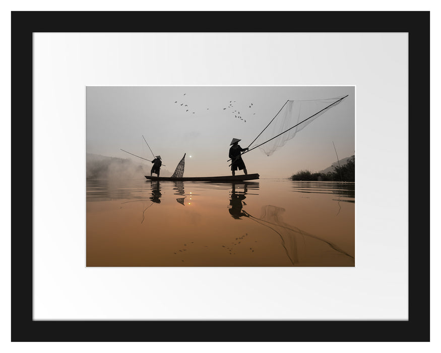 Fischer beim Angeln in Thailand Passepartout 38x30