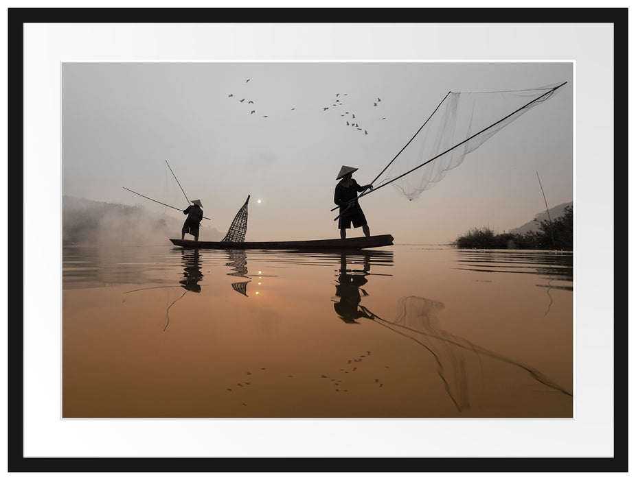 Fischer beim Angeln in Thailand Passepartout 80x60