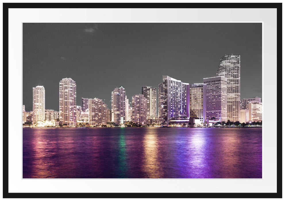 Pixxprint Skyline von Miami Florida, im Galerie-Passepartout Bilderrahmen