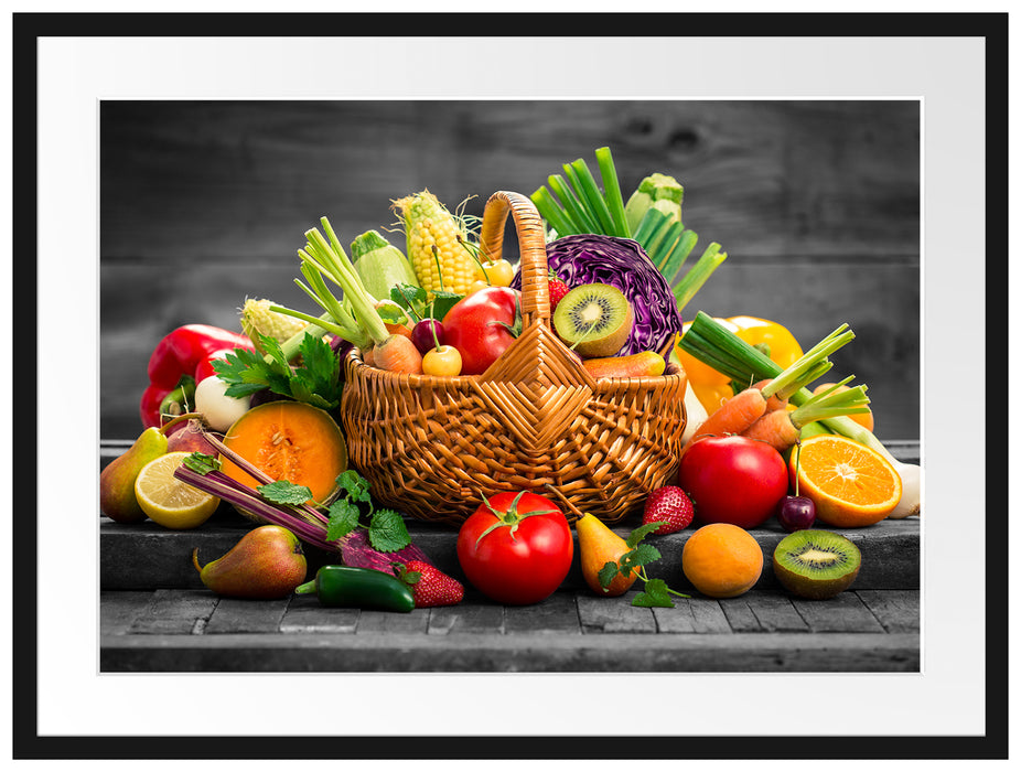 Frisches Obst und Gemüse im Korb Passepartout 80x60