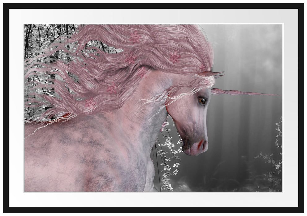 Pixxprint wunderbares Einhorn, im Galerie-Passepartout Bilderrahmen