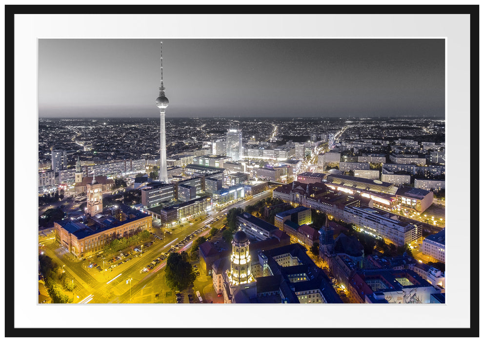 Pixxprint Berlin City Panorama, im Galerie-Passepartout Bilderrahmen