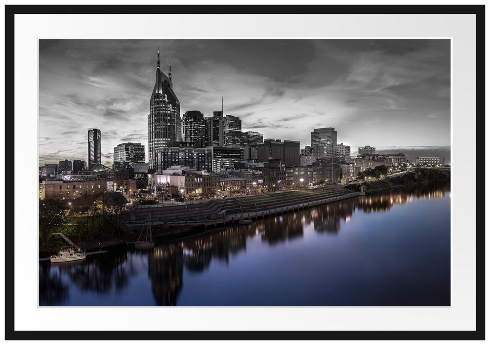 Pixxprint Nashville Skyline Panorama, im Galerie-Passepartout Bilderrahmen