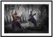 Kampf zwischen Samurai und Ninja Passepartout 100x70