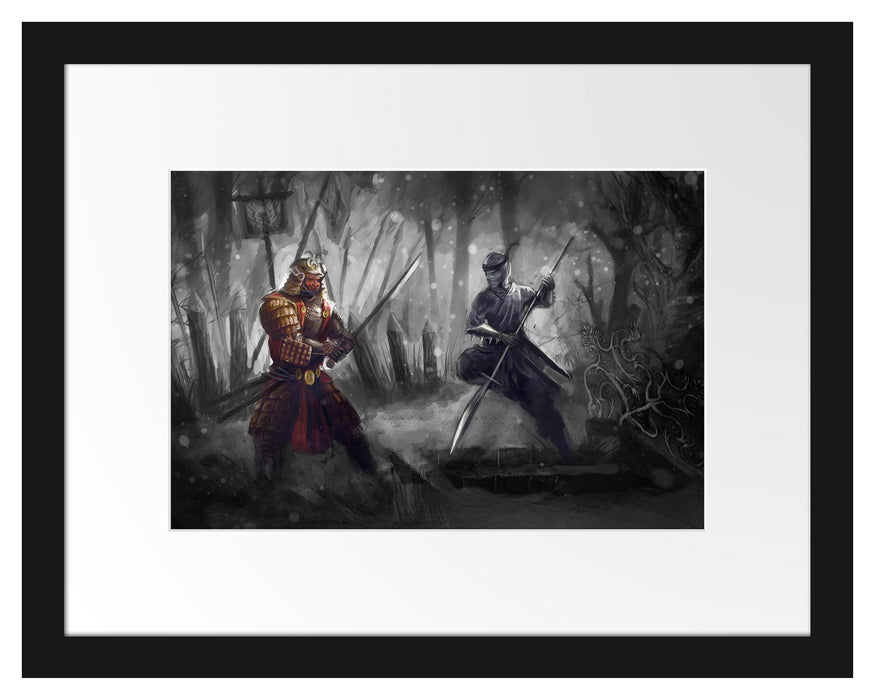 Kampf zwischen Samurai und Ninja Passepartout 38x30