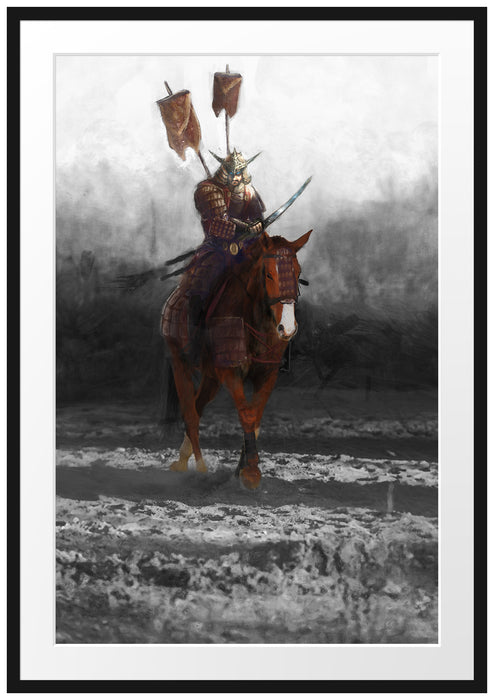 Samurai Krieger auf einem Pferd Passepartout 100x70
