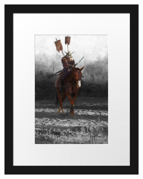 Samurai Krieger auf einem Pferd Passepartout 38x30
