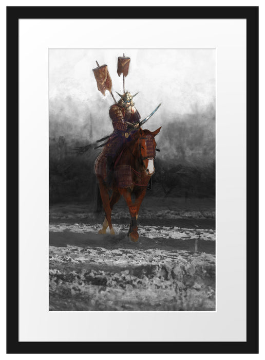 Samurai Krieger auf einem Pferd Passepartout 55x40