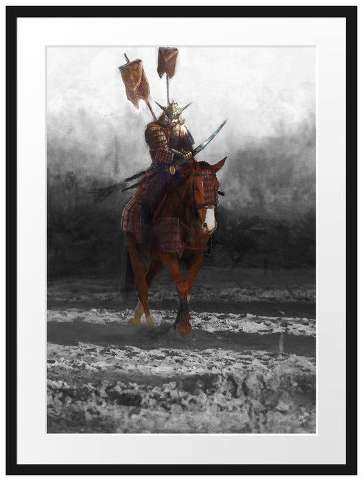 Samurai Krieger auf einem Pferd Passepartout 80x60