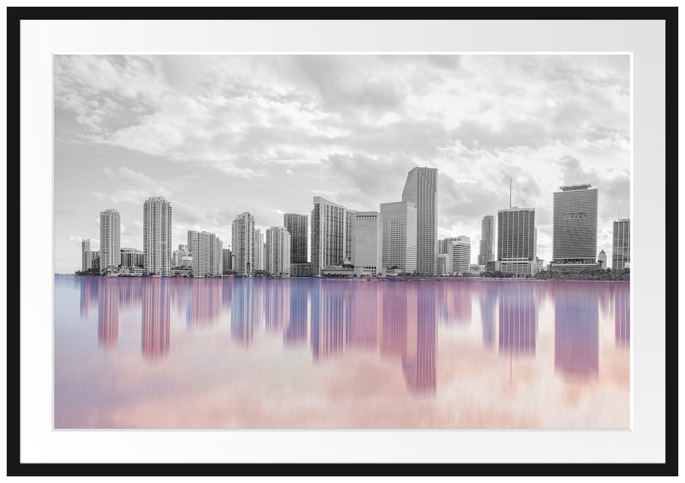 Pixxprint Miami Florida Skyline, im Galerie-Passepartout Bilderrahmen