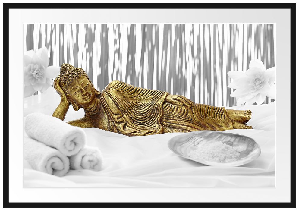 goldener Buddha auf Handtuch Passepartout 100x70