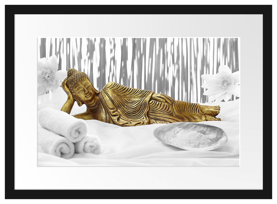 goldener Buddha auf Handtuch Passepartout 55x40