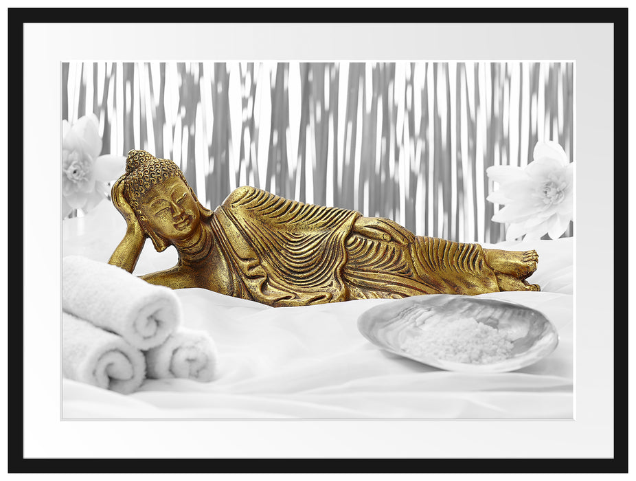 goldener Buddha auf Handtuch Passepartout 80x60