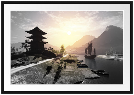 asiatischer Tempel an Fluss Passepartout 100x70