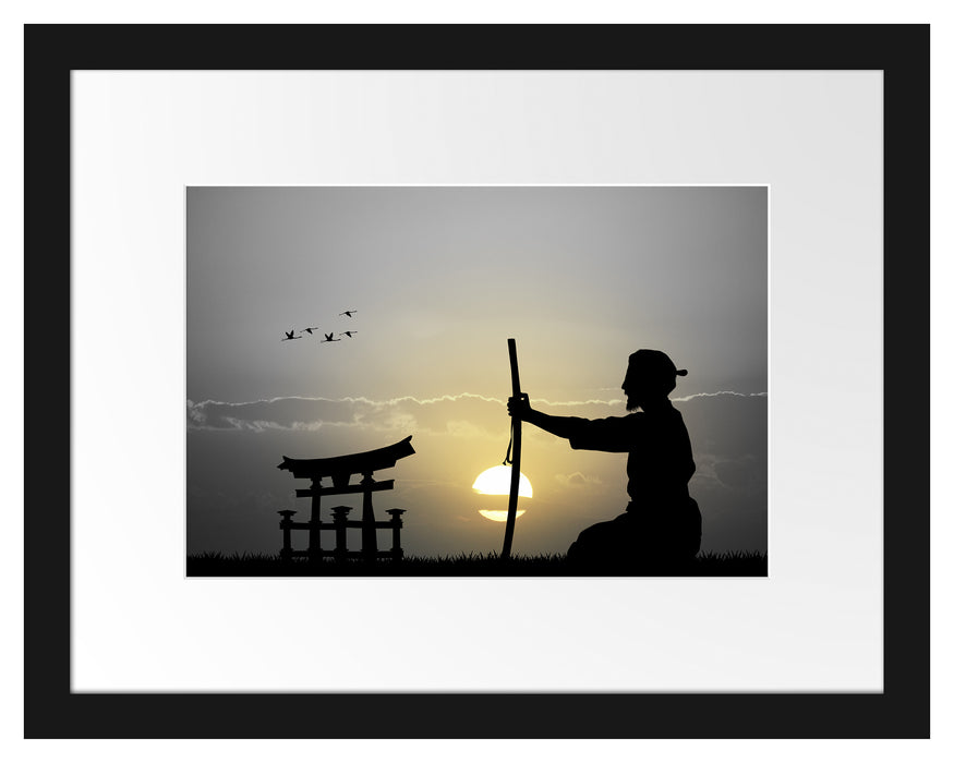 Samurai-Meister vor Horizont Passepartout 38x30