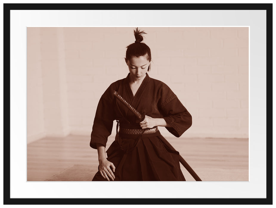 stolze Samurai-Kriegerin Passepartout 80x60