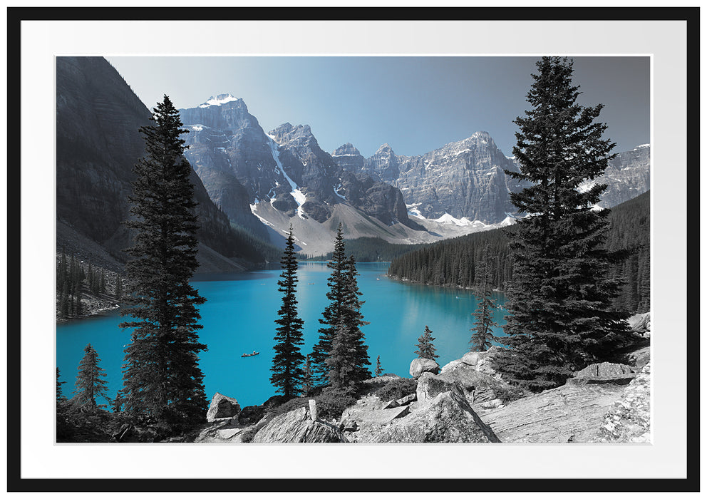 Pixxprint Moraine Lake kanadische Berge, im Galerie-Passepartout Bilderrahmen