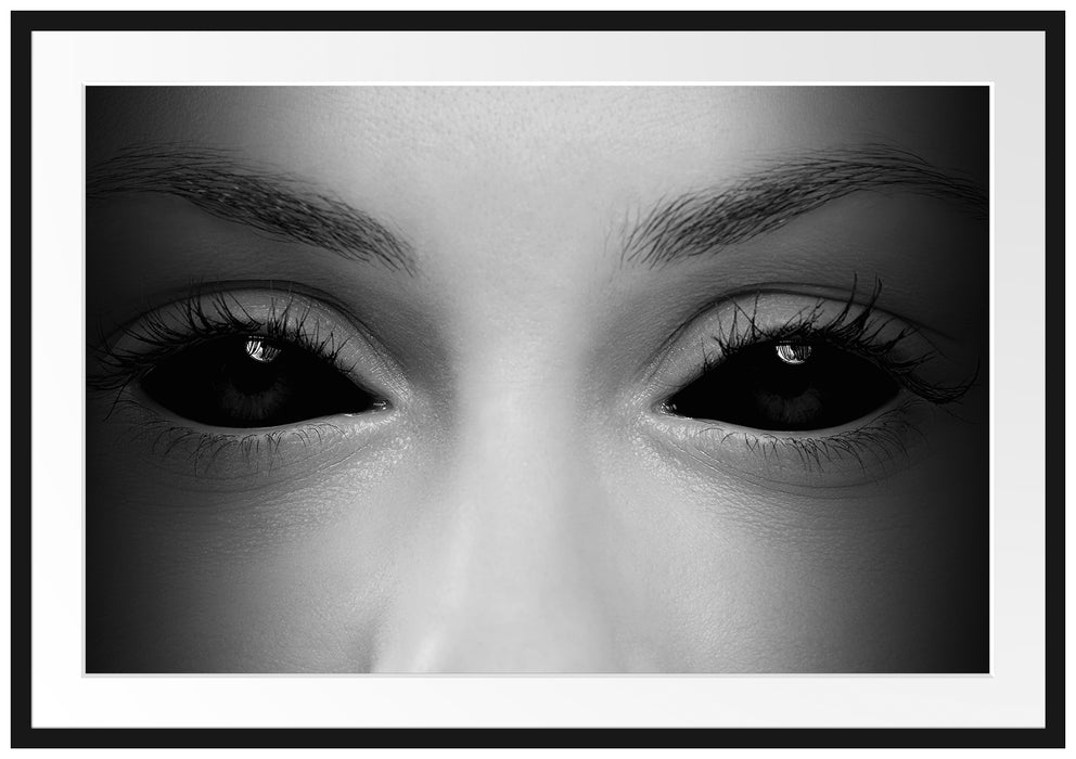Pixxprint Böse Dämonenaugen, im Galerie-Passepartout Bilderrahmen