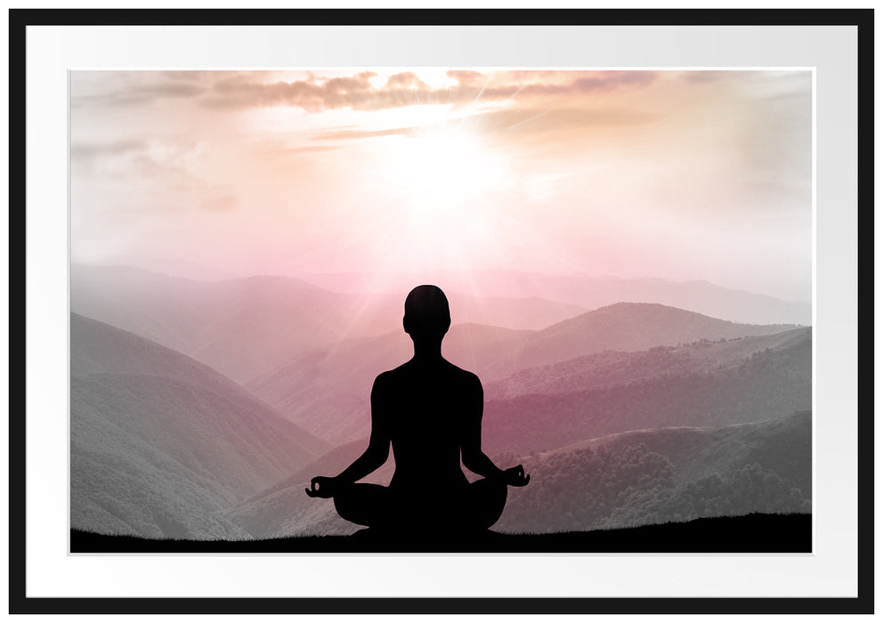 Meditierender Mensch in den Bergen Passepartout 100x70