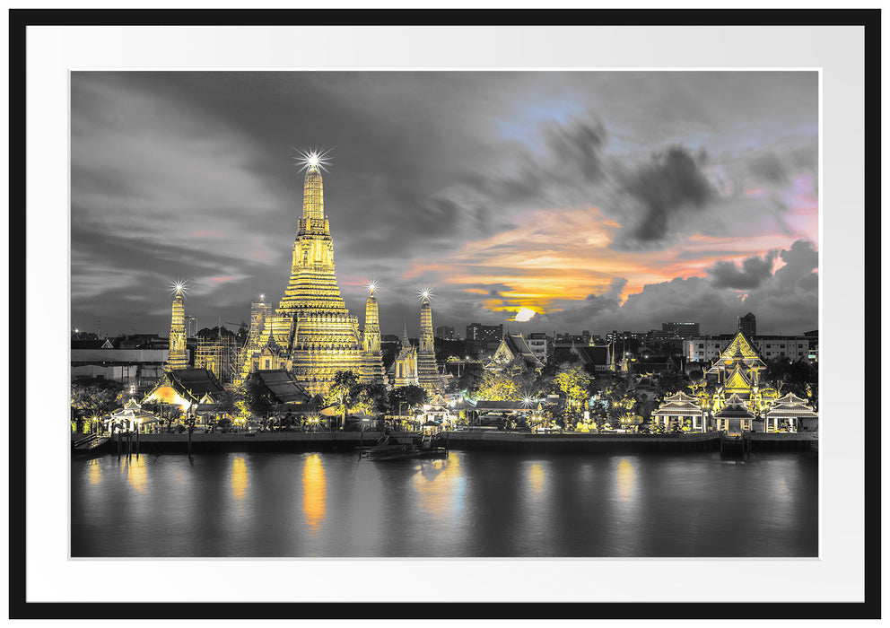 Pixxprint Tempel Bangkok Thailand, im Galerie-Passepartout Bilderrahmen