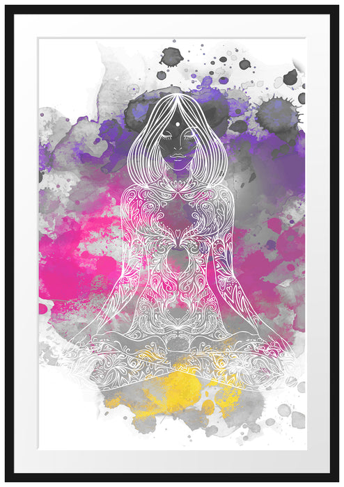 Pixxprint Lotushaltung Yoga, im Galerie-Passepartout Bilderrahmen