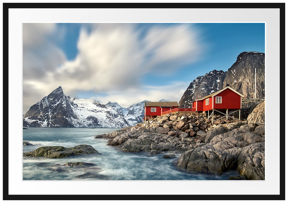 Einsames rotes Haus am Meer in Norwegen Passepartout Rechteckig 100