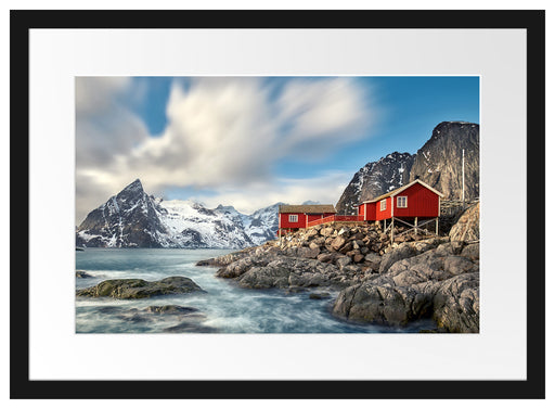 Einsames rotes Haus am Meer in Norwegen Passepartout Rechteckig 40