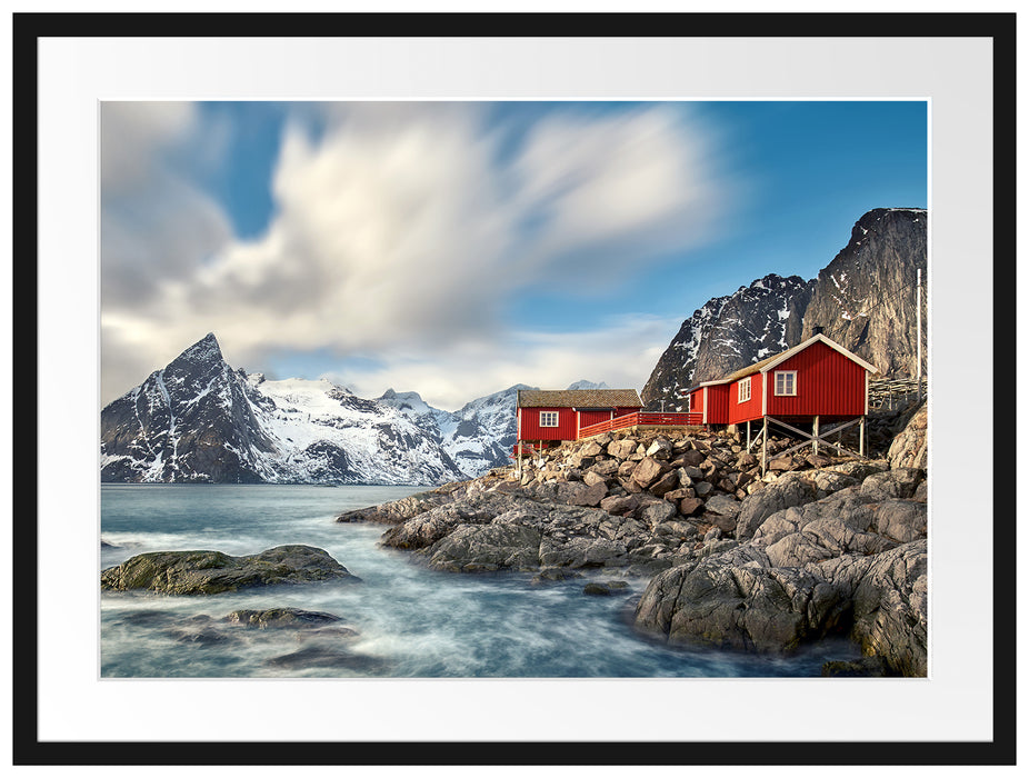 Einsames rotes Haus am Meer in Norwegen Passepartout Rechteckig 80