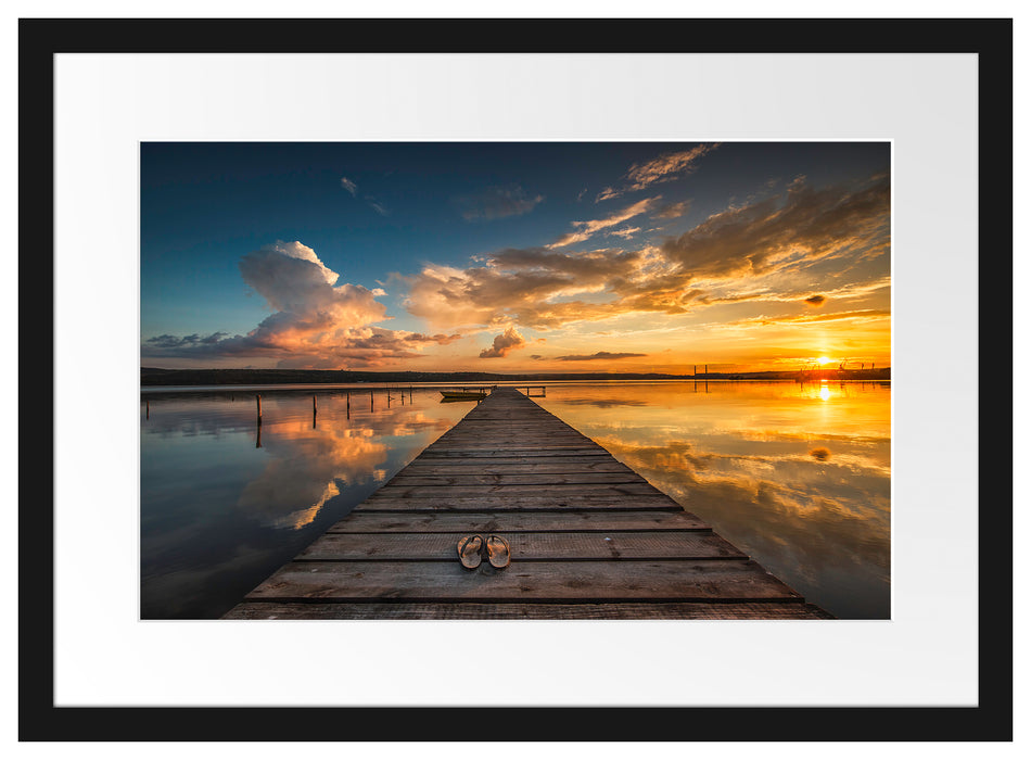 Steg am See bei Sonnenuntergang Passepartout Rechteckig 40