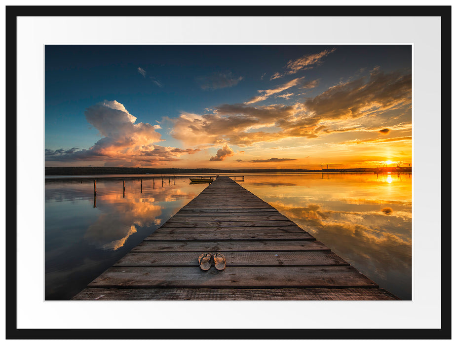 Steg am See bei Sonnenuntergang Passepartout Rechteckig 80