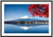 Berg Fujiyama mit herbstlich rotem Baum Passepartout Rechteckig 100