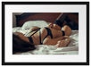 Frau in erotischen Dessous auf Bett Passepartout Rechteckig 40