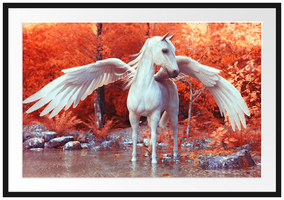 Pegasus im Fluss eines Herbstwaldes Passepartout Rechteckig 100