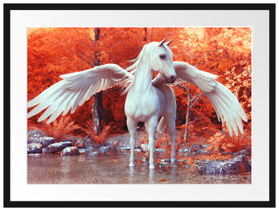 Pegasus im Fluss eines Herbstwaldes Passepartout Rechteckig 80