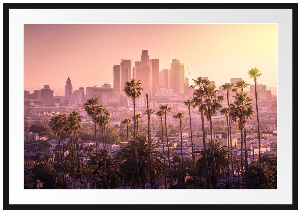 Palmen vor Skyline von Los Angeles Passepartout Rechteckig 100