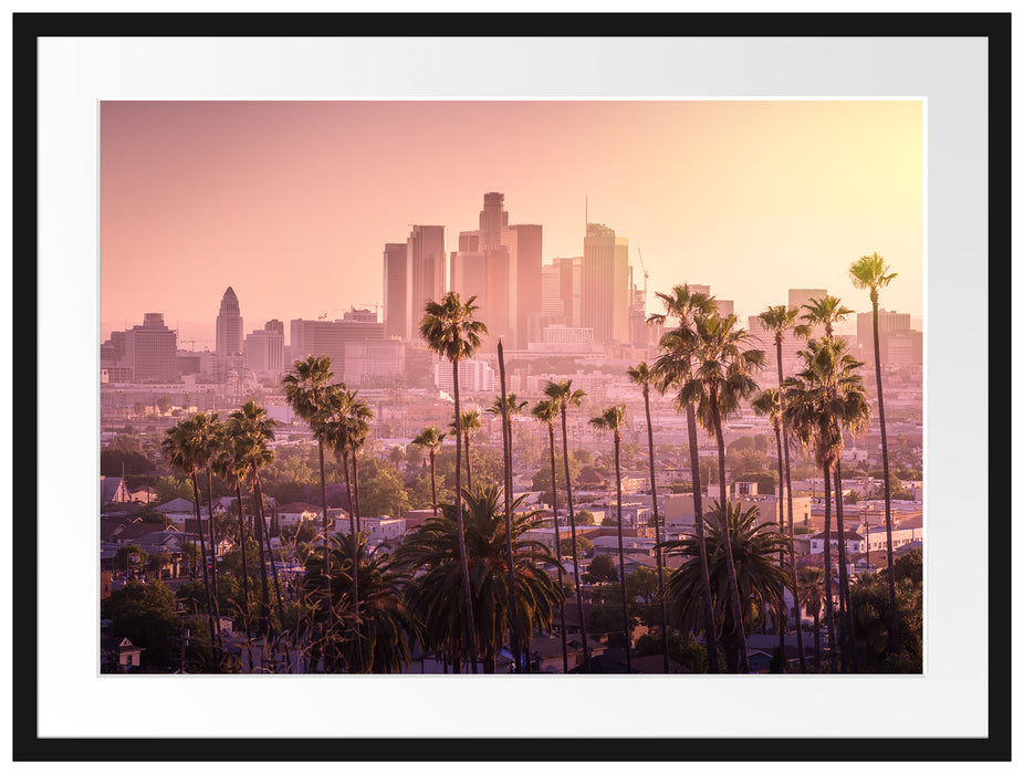 Palmen vor Skyline von Los Angeles Passepartout Rechteckig 80