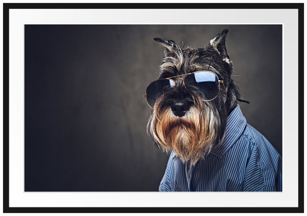 Lustiger Hund mit Hemd und Sonnenbrille Passepartout Rechteckig 100