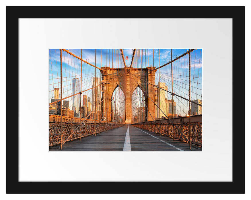 Pixxprint Leere Brooklyn Bridge in New York City, im Galerie-Passepartout Bilderrahmen