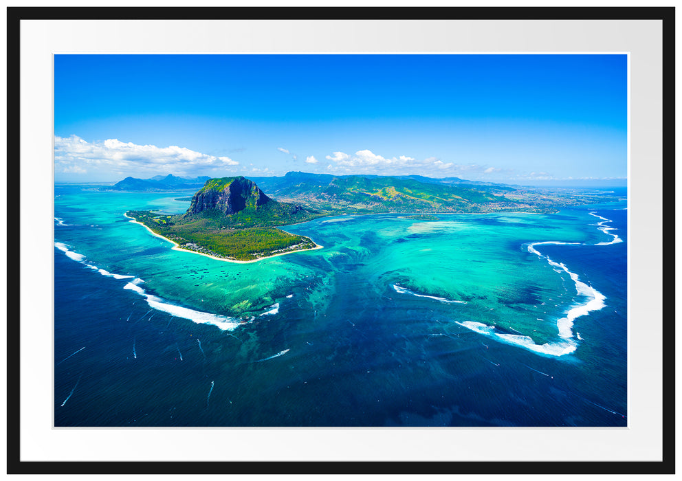 Blick von oben auf die Trauminsel Mauritius Passepartout Rechteckig 100