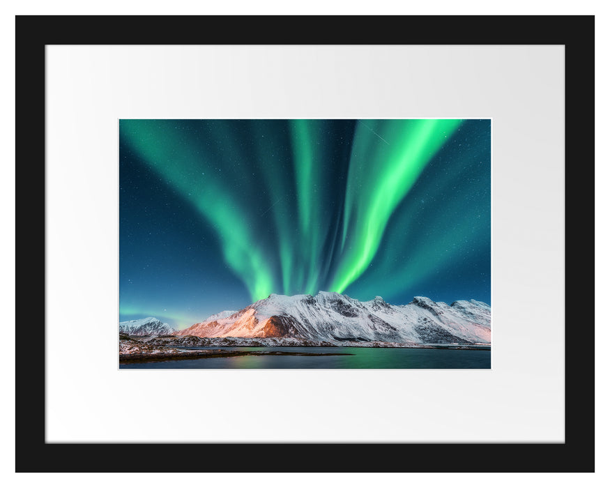 Pixxprint Nordlichter über Gletscher in Norwegen, im Galerie-Passepartout Bilderrahmen