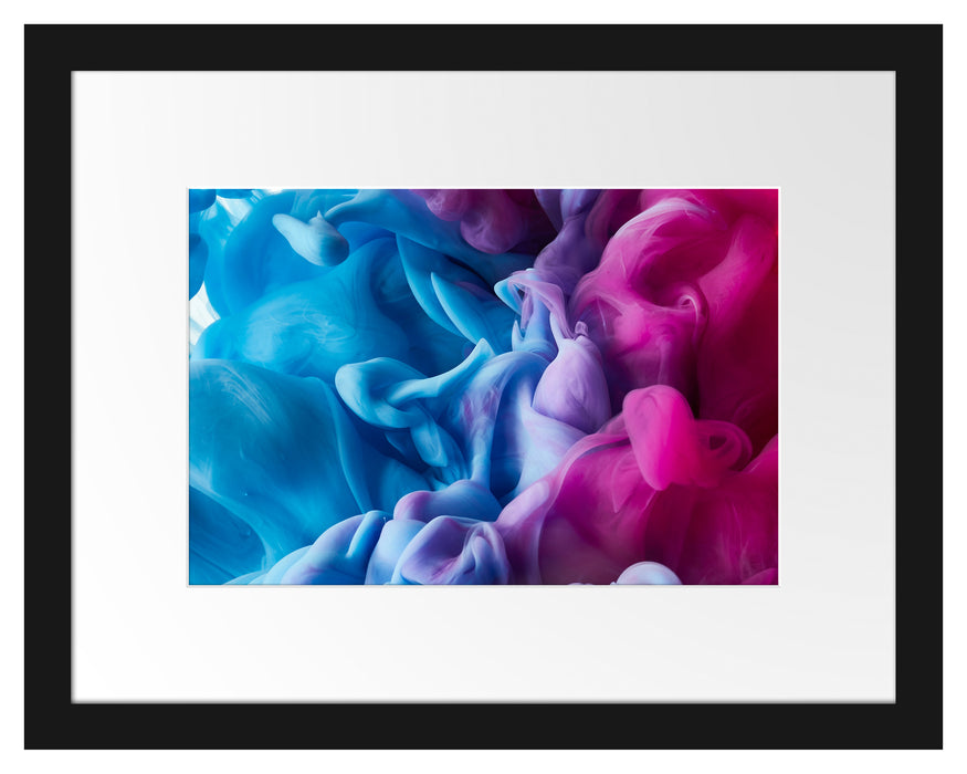 Pixxprint Tintentropfen vermischen sich im Wasser, im Galerie-Passepartout Bilderrahmen