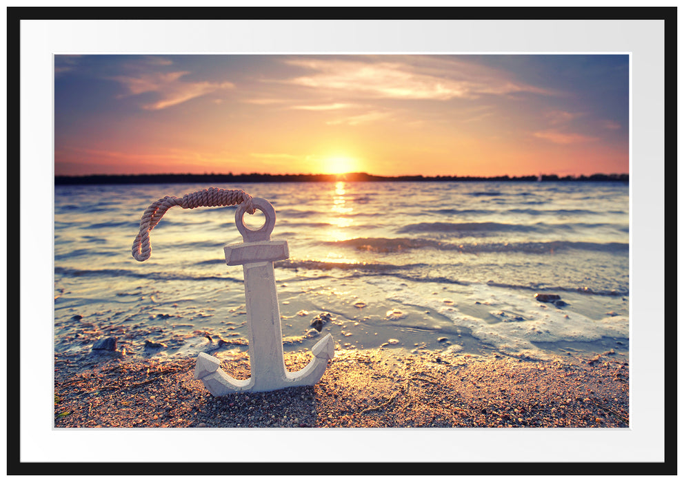 Anker am Ostseestrand im Sonnenuntergang Passepartout Rechteckig 100