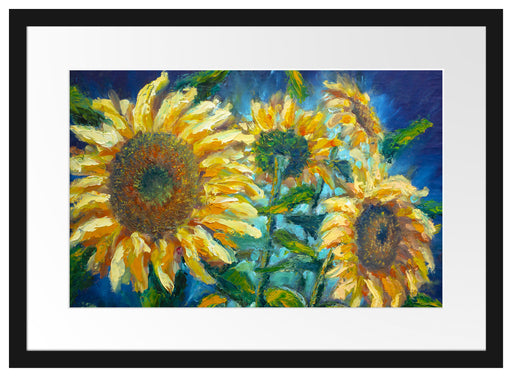 Sonnenblumen vor blauem Hintergrund Passepartout Rechteckig 40