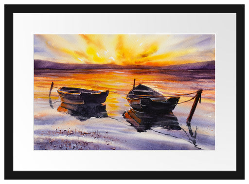 Zwei angeleinte Boote bei Sonnenuntergang Passepartout Rechteckig 40