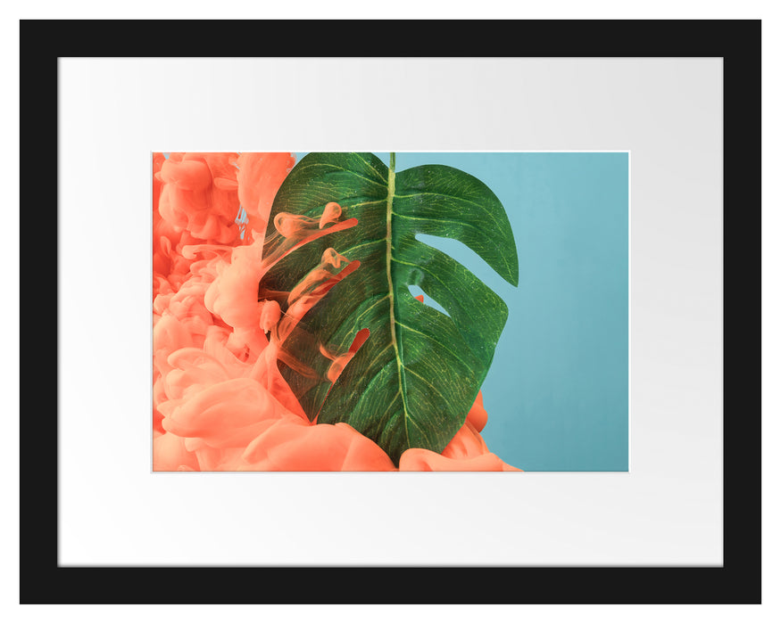 Pixxprint Monstera Blatt mit Pastelwolke, im Galerie-Passepartout Bilderrahmen