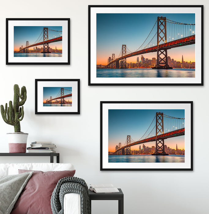Oakland Bay Brücke bei Sonnenuntergang Passepartout Wohnzimmer Rechteckig